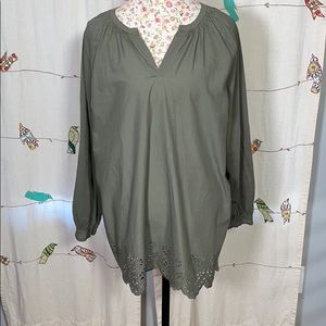 Lane Bryant Green Woven Embroidery Blouse sz 20